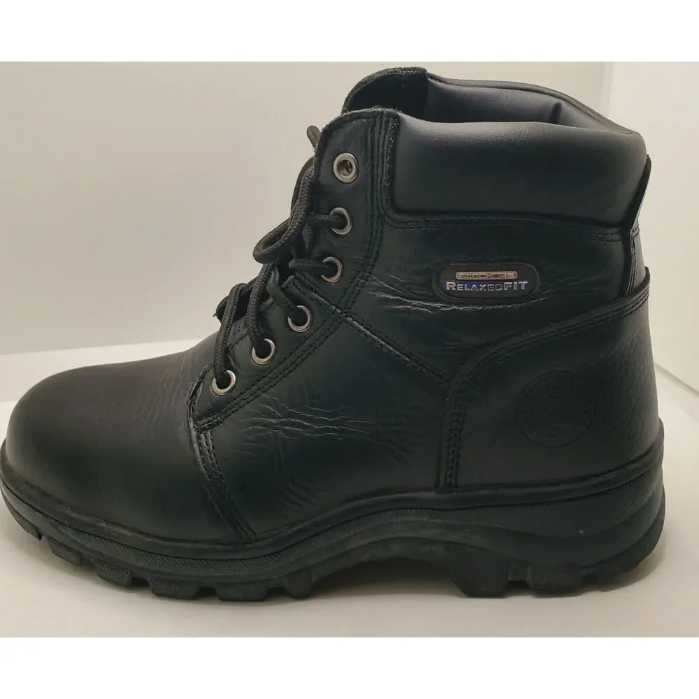 Skechers Mens Work Boot Steel Toe Black Size 7.5 Wide Slip & Oil Resistant 7.5W